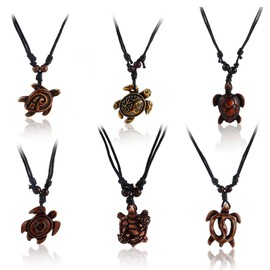 6pcs Artificial Bone Carving Sea Turtles Pendant Necklaces Set Hand Carved Adjustable Rope Cotton Yin Yang Hawaiian Surfer Natural Ocean Lucky Animals Amulet Jewelry for Women Men-6pcs A