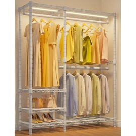 VIPEK V2L Heavy Duty Clothes Rack with Dimmable LED Lights, 3000K Warm White, Portable Closet Wardrobe Freestanding Metal Clothing Rack for Hanging Clothes, Max Load 700lbs, White