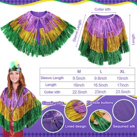 5Pcs Mardi Gras Costume Set Shawl Scarf Poncho, Feather Headband, Beads Necklaces, Mardi Gras Outfit for Women Carnival Party(L)