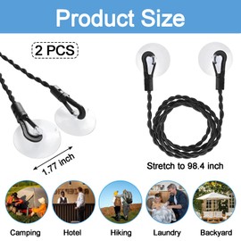 2 PCS Travel Washing Line, Camping Washing Line, Extendable Travel Clothes Line With Hooks & Suction Cup, Windproof Portable Washing Line For Camping Travel Clothes Laundry Drying Outdoor (Black)