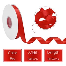 Ribreeze 5/8 inch Red Satin Ribbon 50 Yards for Gift Wrapping Weddings DIY Floral Decor Sewing & More