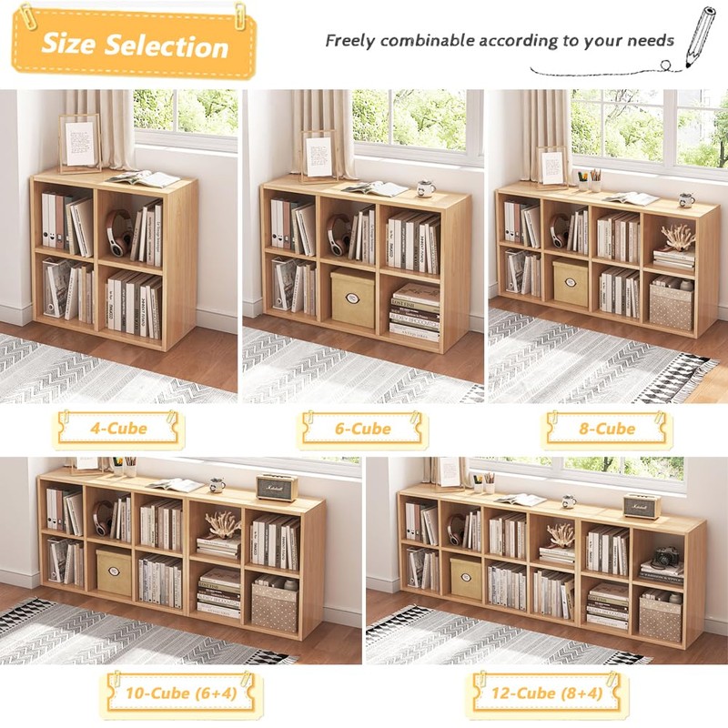 NELYE 4 Cube Organizer Bookcase - Fabric Storage Bins Container,
