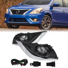 ILAMP Fog Lamps Assembly with Bulb Compatible with 2015-2019 Nissan Sunny/Versa,Fog Lights with Covers Harness Switch Kit Replacement for Left&Right Side Fog Lights Assembly 2Pcs AM-NS066