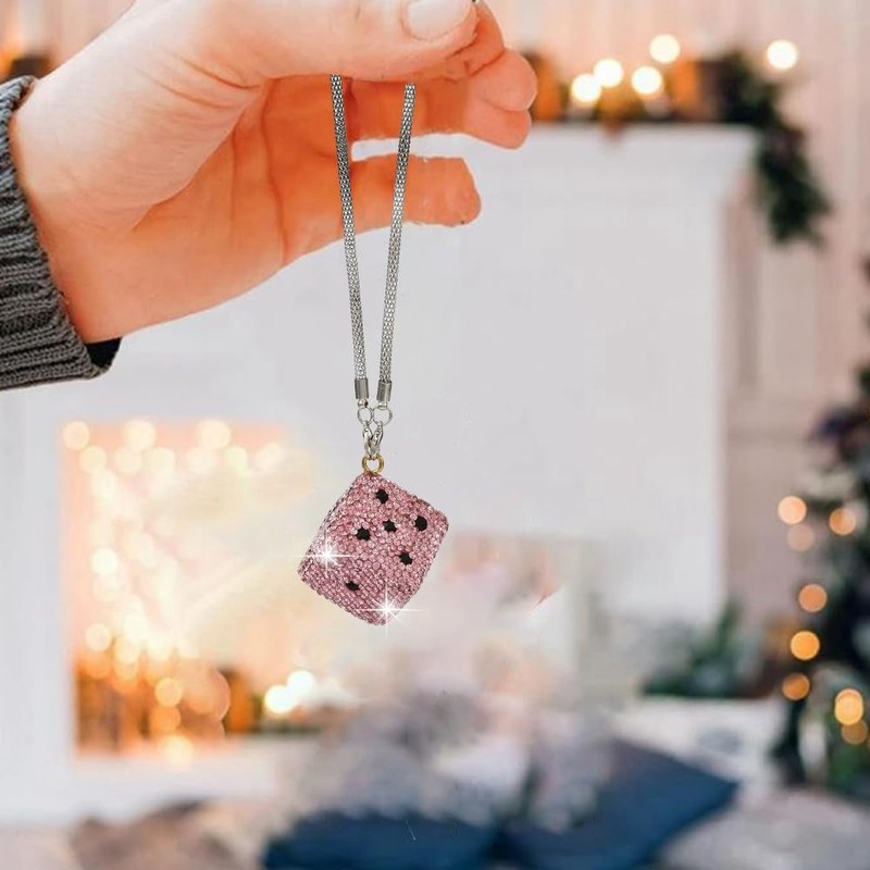 JSCARLIFE Bling Hanging Dice with Dots Car Rearview Mirror Charm,