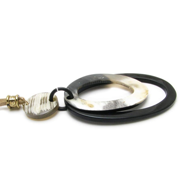 Fragrant Day Necklace, Natural Material, Buffalo Horn, Oval Leather, KN48023,