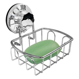 COACOM 1 Piece Soap Holder with Suction Cup, Sponge Holder Made of Stainless Steel, No Punching Soap Basket, Suitable for Bathroom, Toilet, Kitchen (15 x 14 x 8 cm)