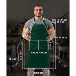 Utopia Kitchen 2 Pack Adjustable Bib Apron for Men and Women with 2 Spacious Pockets - Aprons for Chefs BBQ Painting Baking Cooking - Green