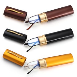 SOPHILY 3 Pack Slim Pocket Reading Glasses for Men Women Blue Light Blocking Compact Readers Spring Hinge Metal Frame Eyeglasses with Portable Pen Clip Tube Case 3.25