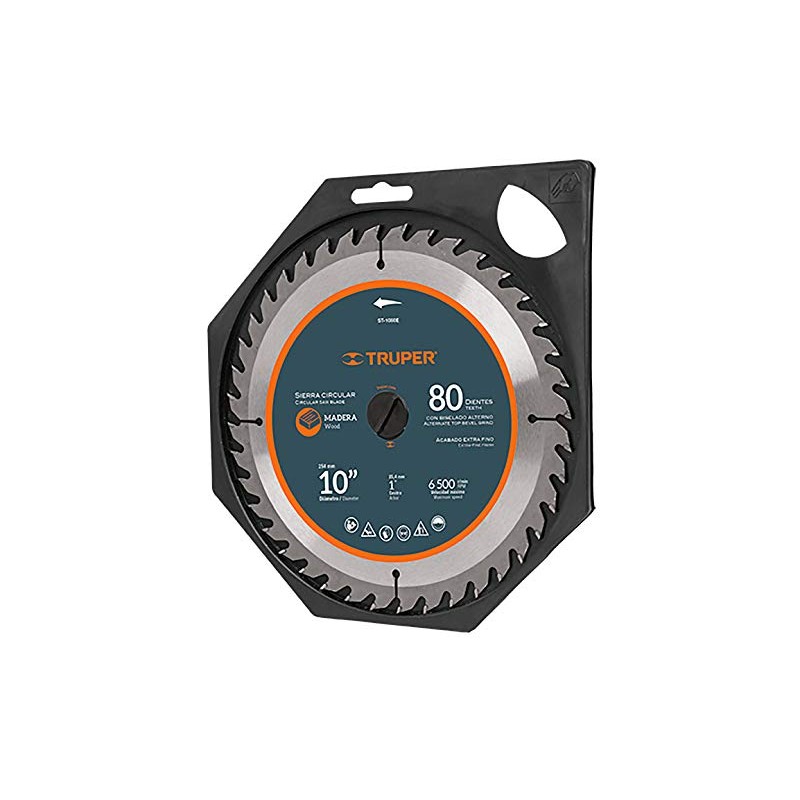 Truper ST-1080, Disco sierra p/madera 10", 80 dientes, centro 5/8"