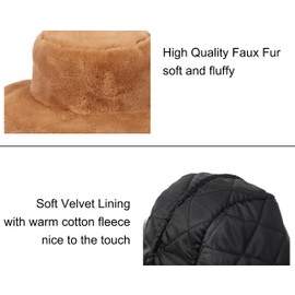 LA CARRIE Women's Snakeskin Print Faux Fur Bucket Hat Winter Warmer Fisherman Cap (Dark Camel)