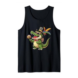 Mardi Gras Festive Gator with Top Hat Party Tank Top