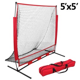 HomGarden 5' x 5' Portable Baseball Softball Practice Net Duable Hitting Batting Tossing Pitching Catching Throwing Training Net w/Carry Bag,Bow Net Frame & Rubber Feet