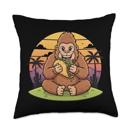 Taco Lover Bigfoot Vintage Design Gift for Men Women Kids Throw Pillow
