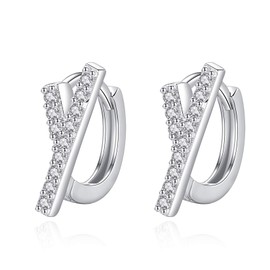VIKI LYNN 925 Sterling Silver Initial Hoop Earrings Cubic zirconia Letter A-Z Name Alphabet Earrings for Women Girls, 925 sterling silver with 18k white gold plated Cubic Zirconia, Cubic Zirconia