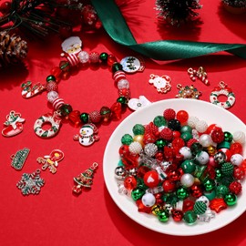 NVENF 2300 abalorios de Navidad para hacer joyas, corona esmaltada, alce, muñeco de nieve, copo de nieve, abalorio de arcilla de Navidad roja y verde, abalorio de diamantes de imitación surtidos para pulseras de bricolaje