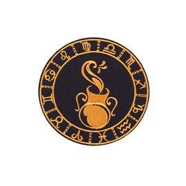Uijokdef 1 PCS Constellation Embroidered Iron-On Patch, Black and Gold, 3.15 inches (Aquarius)