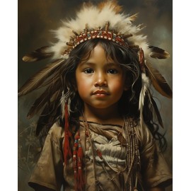 5D Diamond Painting Kits American Native Indian Little Boy Full Drill Round Beads Diamond Art Gems Stone Cross Stitch DIY Diamond Painting by Number Kits Wall Decoration 12x16inch, Clear