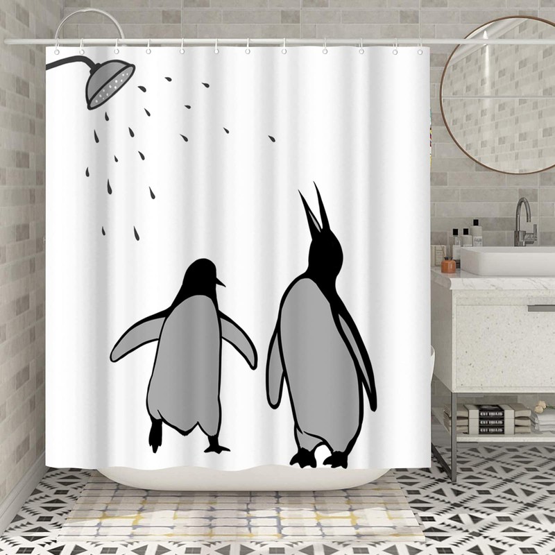 FuShvre Black and White Animal Shower Curtain Abstract Silhouette Penguin