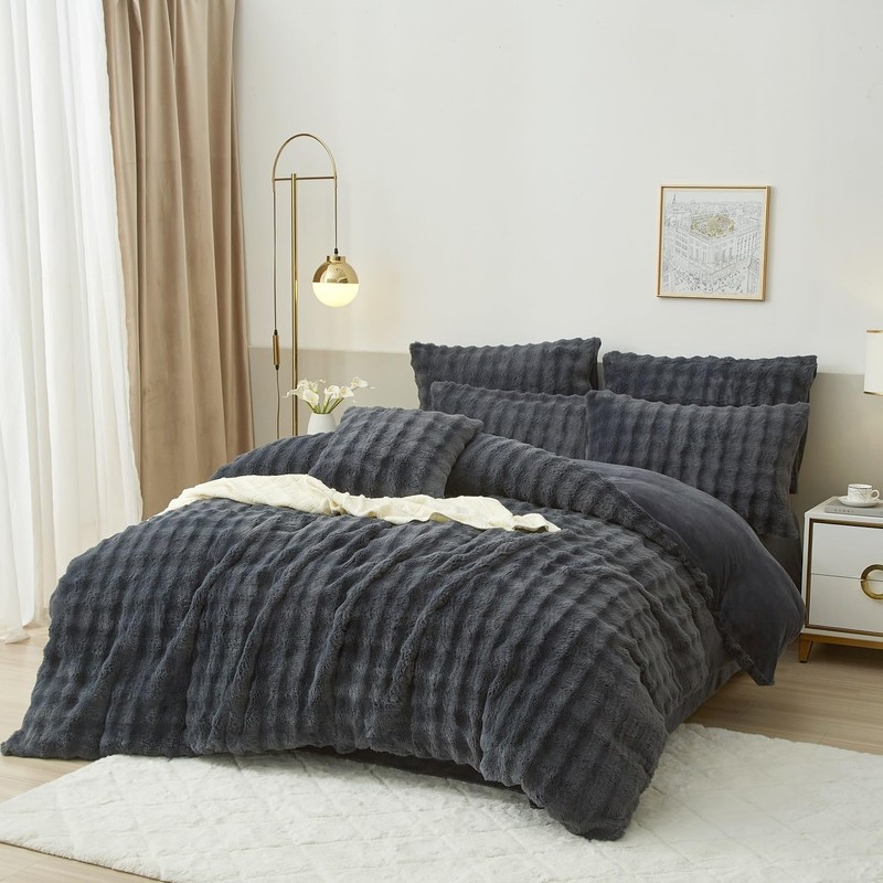 Luowei Winter Plush Bed Linen 200 x 200 cm Grey