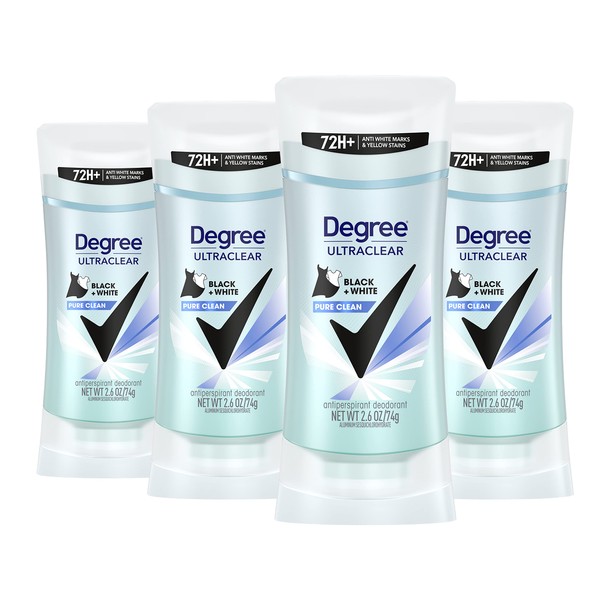 Degree Antiperspirant for Women Protects from Deodorant Stains Pure Clean Deodorant for Women 2.6 oz, (Pack of 4)