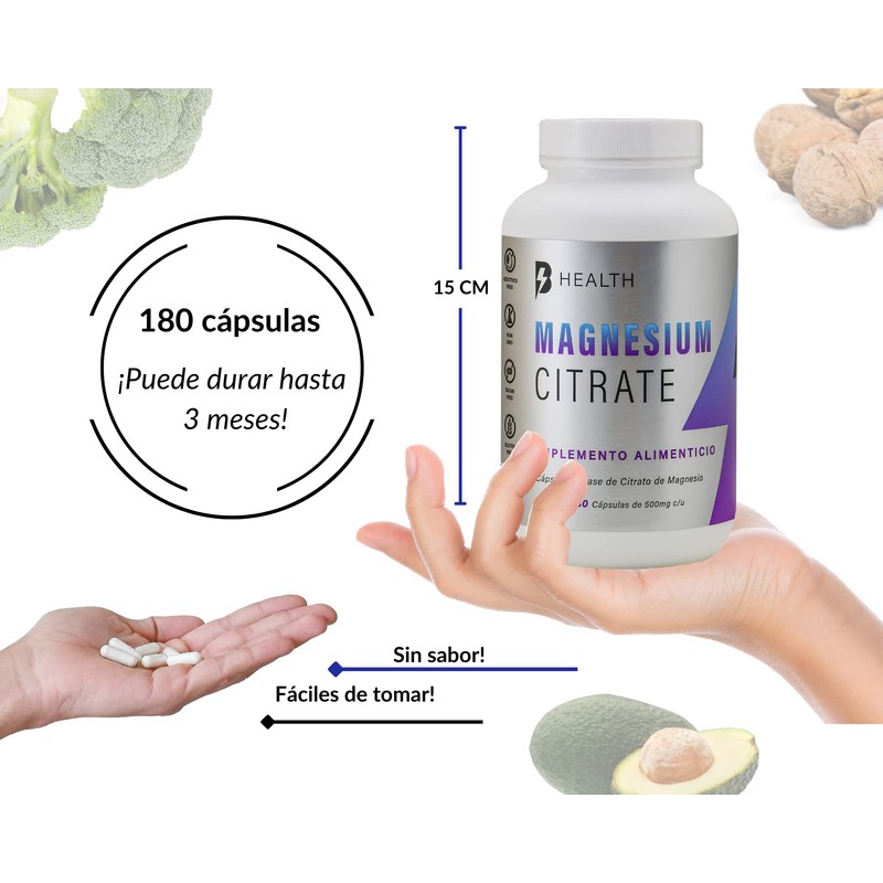 Citrato de Magnesio,100% Natural, B Health BE Natural, sin azúcar,