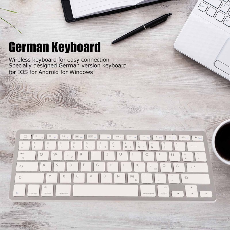 Wireless Keyboard Portable Universal Slim Silent Wireless Bluetooth German Keyboard