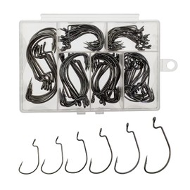 Afmivs Worm Hooks for Bass Fishing Hooks, 110pcs Bass Hooks Fishing, 6 Sizes Fishing Hooks Freshwater, Eagle Claw Hooks #1 1/0 2/0 3/0 4/0 5/0 Black High Carbon Steel with Portable Plastic Box