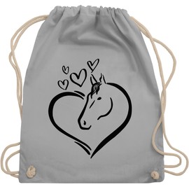 Shirtracer - Gym Bag Backpack - Horses - Bags - Horse Portrait in the Heart, 01 Light Grey