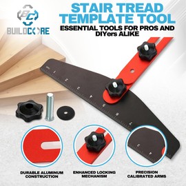 BuildCore Stair Tread Template Tool Jig - Stair Measuring Tool with Angle Mark, Precision Laser Stair Step Scribe Tool, Durable Aluminum Alloy Stair Tread Jig for Accurate Measurement
