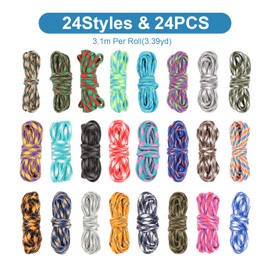 Hileyu 24 Pieces Coloured Rope Paracord Cord 550 Multifunctional Paracord Ropes Paracord Cord Parachute Cord 4 mm Parachute Cord Bracelet Kits Parachute Cord Bracelet Making Set