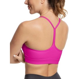 Women's Y Back Breathable High Support Racerback Sports Bra Padded Spaghetti Thin Strap Yoga Workout Tank TopColor: Rose red, Size: Xs