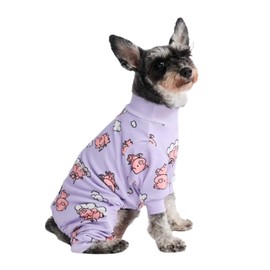 Spark Paws Dog Pajama, Ultra-Soft and 4-Way Stretch, Recovery-Suit PJ Onesie for Small, Medium and Large Breeds - When Pigs Fly - Purple - M