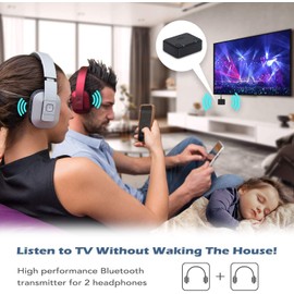 Dual Bluetooth 5.0 Transmitter für TV - August MR270-HD - Kabelloser Audio Adapter mit aptX HD niedriger Latenz, Multipoint um Zwei Kopfhörer gleichzeitig zu verbinden 15 Std Akkulaufzeit HiFi Sender