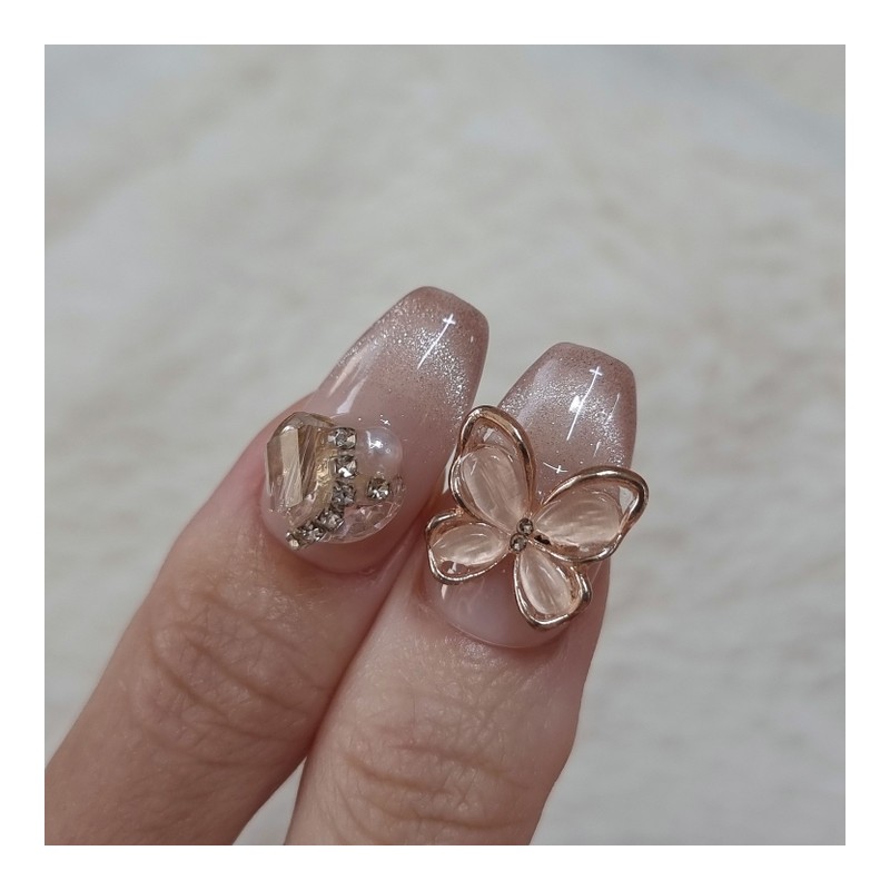 Rose gold shell butterfly handmade nail tip - long ballerina