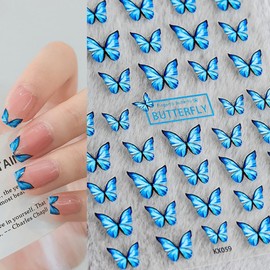 AZTSYT 2 Sheets Butterfly Nail Art Stickers 3D Summer Nail Art Design Black Blue Butterfly Nail Designs 3D Butterfly Sticker Manicure Sliders Nail Art Supplies for Women Summer Nail Art Decorations