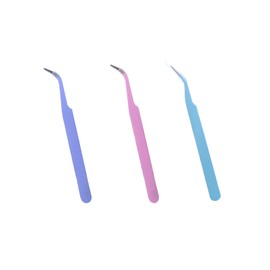 Pokinge 3 Pieces Eyelash Tweezers Set, Stainless Steel Curved Tip Tweezers Professional Nail Art Nipper Portable Sticker Tool for DIY Craft