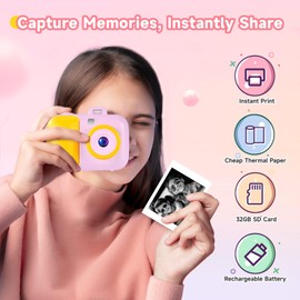 Kids Instant Camera for 3-12 Year Old Girls Boys, Kids Digital Camera Instant Print with Print Paper, Toddler Kids Toys, 4 5 6 7 8 9 10 Year Old Girl Gifts