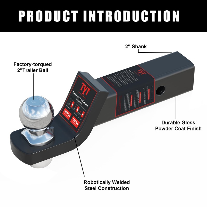 TYT Trailer Hitch Ball Mount with 2 Inch Ball &