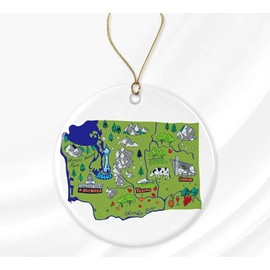 Washington State Ornament, State USA Ornament, Travel Souvenir Collection USA, America Christmas 2023, Xmas Tree Hanging Decorations, USA State Souvenir Ceramic Ornament Printed on Both Sides