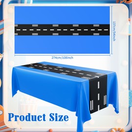Teenyyou 3 Pieces Racetrack Tablecloth Airplane Birthday Party Tablecloth 54 x 108 Inch Table Cover for Racing Airplane Car Theme Boys Party Decorations Supplies (Black Blue)