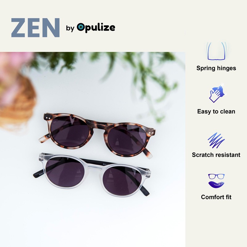 OPULIZE Zen Sunreading Glasses Small Lightweight Round Frame Spring Hinges