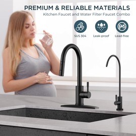 FORIOUS Kitchen Faucet and Water Filter Faucet Combo, Stainless Steel Traditional Sink Faucet with Drinking Water Faucet Fits Reverse Osmosis, Water Filtration System and Pot Filler, Matte Black