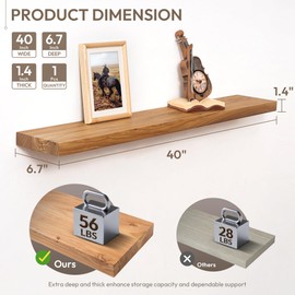Marsmiles 40 inch Floating Shelves for Wall Solid Elm Wood Wall Mounted Shelves|Rustic Long Floating Shelves with Invisible Bracket for Bathroom Living Room Kitchen|Natural, 1 Pack