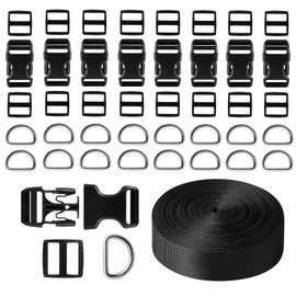 Hosyl Plastic Buckle 1 Inch Quick Side Release Buckle 8 PCS, Nylon Webbing Straps 9 Yards,Tri-Glide Slide Clip 16 PCS,Metal D Rings 16 PCS for DIY Making Luggage Strap, Pet Collar Backpack Repair