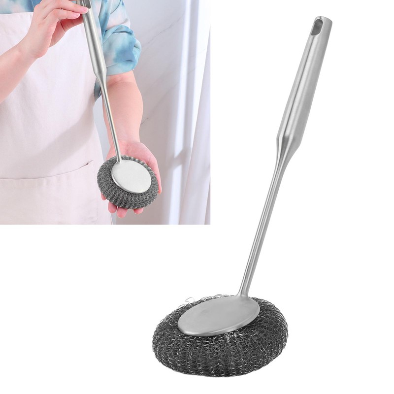Long Handle Steel Wool Scrubber Deep Clean Rustproof Stainless Steel
