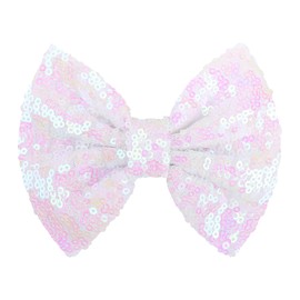 Lanmerry Hair Bow Clip for Girls, 5 inches Sequins Large Bow with Alligator Clip, Hair Accessories for Women Teens Babies Toddlers, White