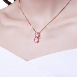 Women's Necklace Pendant Pink with Rhinestones for Teenagers Girls Women, Rose Gold Natural Stone Friendship Necklaces Necklace Engraved Cat, Delicate Pink Fashion Jewellery Gift for Girlfriend
