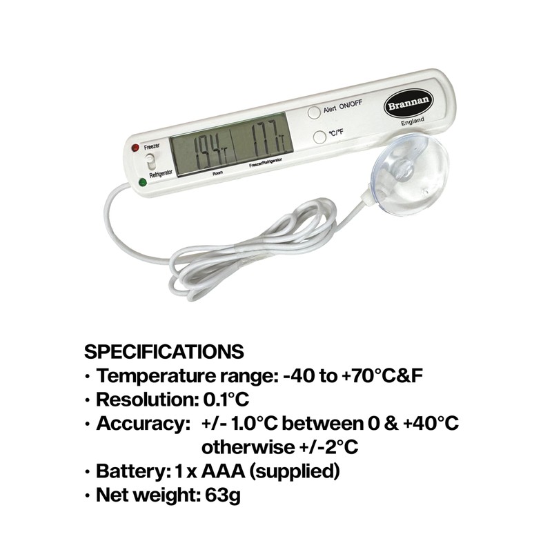 Brannan Digital Freezer or Fridge Thermometer with Alarm- For Use