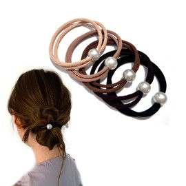 Fuyunohi ヘアゴム パール 黒 5本セット 髪ゴム 高弾性 韓国風 跡がつかないヘアゴム 髪留め おしゃれ 跡がつかない ヘアアクセサリー パールヘアゴム 大人 優雅 上品 ビューティーク