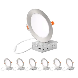 ZYC recessed Lighting 6 inch - 12W 1100LM High Brightness,5CCT 2700K-5000K Selectable,Ultra-Thin LED Recessed Ceiling Light,Dimmable Canless Wafer Downlight,Pack of 6 Brushed Nickel.